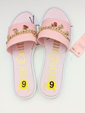 Juicy Couture (9M) JC-Yaretta Pink Slides/Flats/Sandals w/Gold Chain Charms